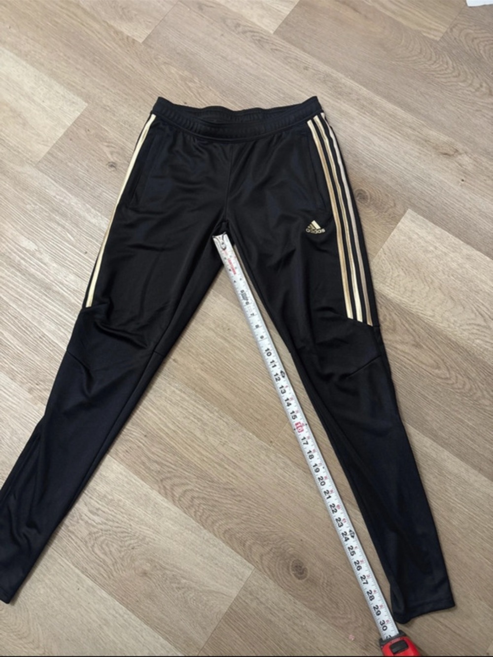 adidas Black Joggers with Gold Side Stripes - Kids